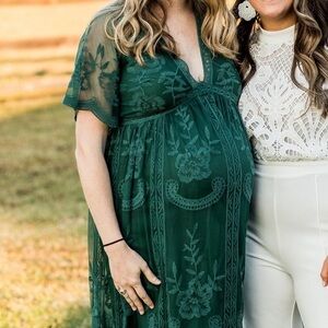 Teal Lace mesh overlay maxi dress